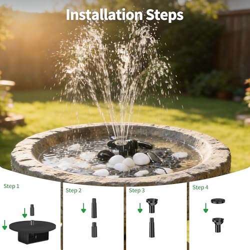 POPOSOAP 8W Solar Bird Bath Fountain Pump, Solar Pond Pump with 8 Nozzles, 4ft Tube, Low-Water Protection, Filter Sponges, Adjustable Bracket for Garden Pond, Bird Bath & DIY Water Features