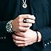 EVBEA Mens Black Ring Unique Classic Matte Finish Triangle Engraved Bands