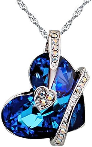 Xingzou Heart Love Pendant Necklace, Blue Crystal From Swarovski, Best Gift For Women &amp; Girls
