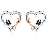 MEDWISE 925 Sterling Silver Dog Paw Print Studs Earrings Heart Lovely Studs Hypoallergenic Jewelry Pet Dog Gifts for Women Ladies Wife Mother Daughter Granddaughter Birthday Christmas