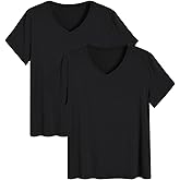 Latuza Women's Bamboo Viscose Pajama Tops V Neck Sleep Shirt 2 Pack