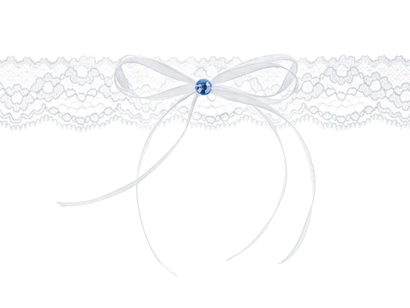 PartyDeco Wedding garter to choose from: PDW15 white lace with blue rhinestones
