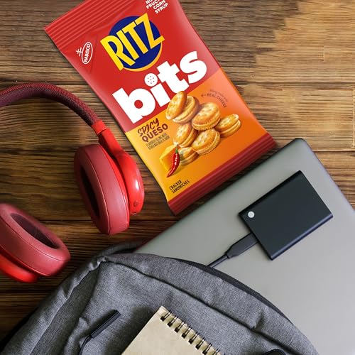 RITZ BITS CHEESE AND SPICY QUESO CHEESE SANDWICH CRACKERS VARIETY PACK, SNACKS FOR KIDS AND ADULTS, LUNCH SNACKS, 12-3 OZ BAGS