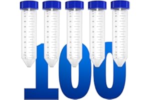 LabXcel Polypropylene Conical Centrifuge Tubes – Plastic Test Tubes with Caps, Printed Graduation, Blue Flat Screw Caps, for Medical and Laboratory Use – White (50ml, 100pcs)