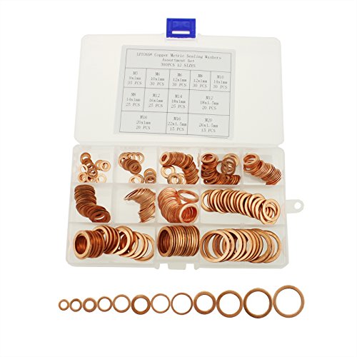 IZTOSS 225Pcs 15 Sizes Copper Metric Sealing Washers Assortment Set-M5 M6 M8 M10 M12 M14 M16 M18 M20 M22