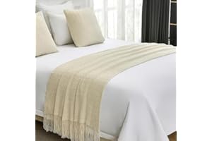 nstvifu Knit Bed Runners for King Size Bed, Solid Color Bed Scarf with Tassel, Boho Woven Bed Scarves No Fading Soft Bed Throw Blanket for Bedroom Home Hotel (60 * 180cm/23.6 * 71in,A6)