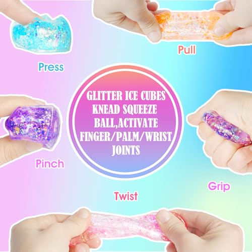 24 Pack Slow Rising Ice Cube Squishy Stress Balls，Stress Cube for Adult Kid | Bulk Taba Squish Fidget Toys, Square Squeeze Toy for Classroom Prizes, Glitter Mini Nice Cube Squishy for Party Favors