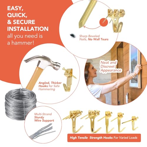 Wellnur 284pcs Picture Hooks | Heavy Duty Picture Hanging Kit | Rustproof Assorted Picture Hangers, 62 Hooks, 30 Sawtooth, D-Rings, Wire, Nails & Screws for Mirrors, Frames & Paintings
