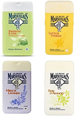 Le Petit Marseiliais: Set of 4 Shower Creams (Lavender Honey, Orange Blossom, Vanilla Milk, Tangerine and Lime ) * 8.45 Fluid Ounce (250mL) Bottles (Pack of 1 Each) * [ Italian Import ]