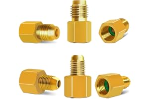 6 Pieces R134A Adapters, SourceTon 6015 Brass Refrigerant Tank Adapter 1/2 in Female to 1/4 in Male Flare and 6014 Vacuum Pum