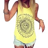 Sleeveless Summer T-shirt，Beautyvan Comfortable Design Sexy Women Sun Printed Blouse Sleeveless Vest Blouse Casual Tank Tops (L, Yellow)