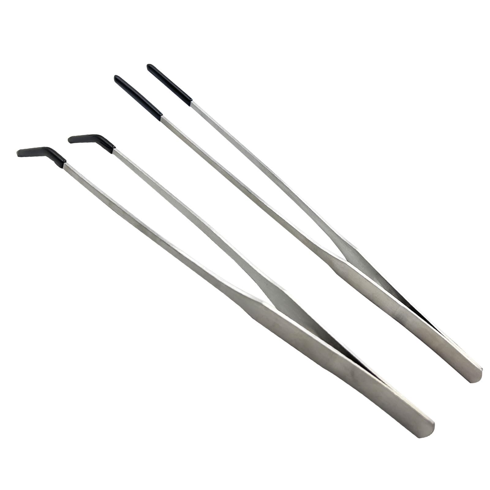 Stainless Steel Tweezers Aquarium Tweezers with Rubber Tips Long Handle Reptile Feeding Pliers for Fish Tank Water Plants, 2 Pieces, 10.6 Inches, Silver