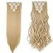 Clip in Full Head Hair Extensions 8 pieces/set Synthetic Fibre Natural Long Thick Hair Pieces Hairpiece Standard Weft Hair Extension - 17 inch Curly golden mix bleach blonde