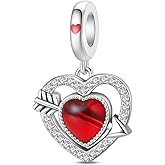 HUIPOJUE Heart Charms Fit Pandora Bracelets Necklace Silver Pendant Bead for Women Valentine's Day Mother's Day Christmas Birthday Jewelry Gifts