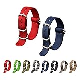Ritche 2pc 20mm Watch Band with 1.5mm Thickness Quality Nylon Nato Straps and Heavy Duty Brushed Buckle (Navy/Red)