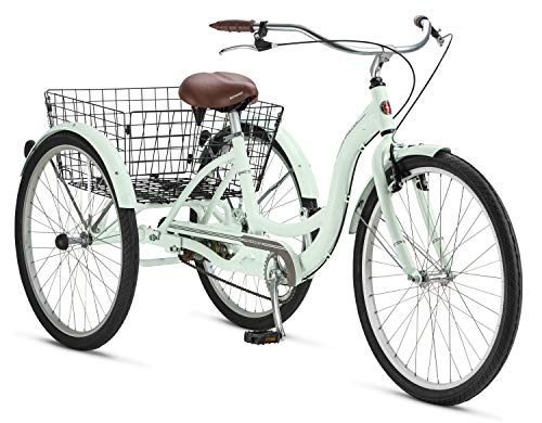 Meridian Adult Schwinn Tricycle Three (3) Wheeled Trike Men’s Women’s Bicycle Red Mint Green Blue Silver Grey Bike with Metal Wire Shopping Basket Beach Cruiser (Mint Green)