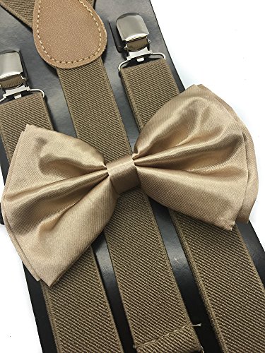Fashion Tan Color Wedding Accessories Adjustable Bow Tie & Suspenders