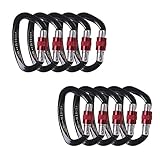 25KN Rock Climbing Carabiner, D-Shaped Hot-Forged Magnalium Locking Climbing Hook Holds 5511lbs with Screwgate Clip Climber Hiking Karabiner Outdoor Sport Tools CE Certified (Black, 10 Pack)
