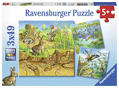 Ravensburger Kinderpuzzle - 08050 Tiere in ihren Lebensräumen - Puzzle für Kinder ab 5 Jahren, mit 3x49 Teilen