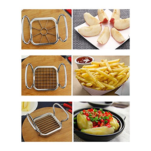 GuDoQi Multifunctional Vegetable Chopper Cutter Stainless Steel Fruit Slicer Apple Corer Divider with Ergonomic Anti-Slip Handle for Potato Onion Fruit Set of 5