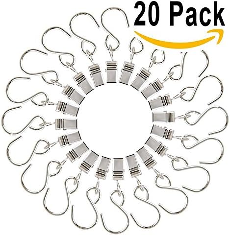 Amagle 20 PCS Party Light Hooks Hanger Clips with Hooks for Curtain,Photos,Home Decoration,Art Craft Dispaly Sliver(Big)