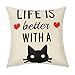 Ogiselestyle Cat Lover Decor Life Is Better with A Cat Quote Cotton Linen Home Decorative Throw Pillow Case Cushion Cover for Sofa Couch, 18