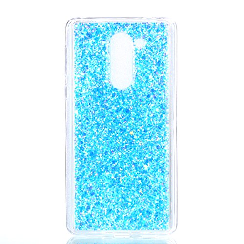 Huawei Honor 6X Case,Gift_Source [Ultra-Thin] Flexible TPU Gel Rubber Luxury Sparkle 3D Bling Diamond Glitter Paillette Cover Shock-Absorption Bumper Case for Huawei Honor 6X (2016)/Mate 9 Lite [Blue]