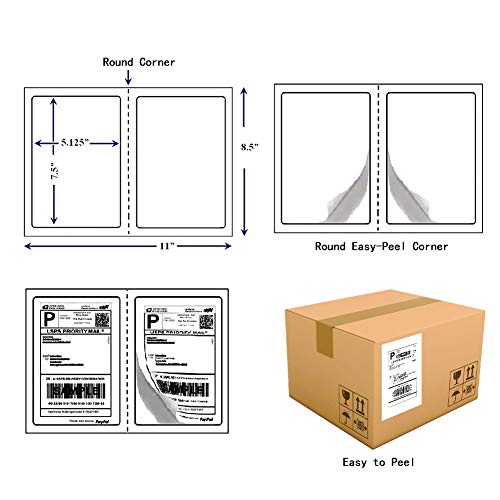 RyhamPaper Shipping Labels with Round Corner, 8.5 x 5.5 Inches Half Sheet Self Adhesive Shipping Address Labels for Laser and Inkjet Printer, 1000 Labels