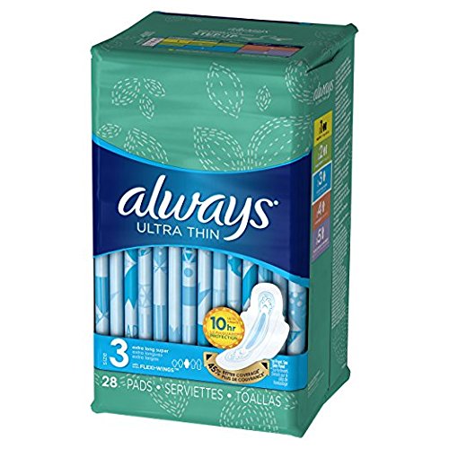 Always Ultra Thin Pads Size 3, Extra Long, Super Absorbency With Wings, Unscented, 28 Pads (Pack of 2)