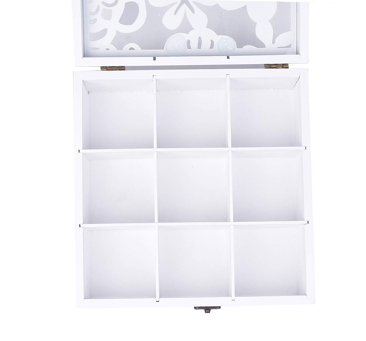 MICKYU Girls Jewelry Box, Wooden Jewelry Organizer Glass Top Storage Case with 9 Compartments for Necklaces, Watches, Bracelets, Earrings, 9.5 x 9.5 x 3.5 inches (Style E)