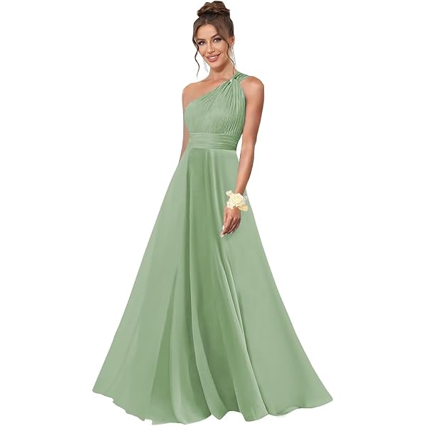 Amazon.com: Mollyevers One Shoulder Sage Green Bridesmaid Dresses for Women  Long Pleated Chiffon Formal Evening Gowns with Slit Size 6 : Clothing,  Shoes & Jewelry