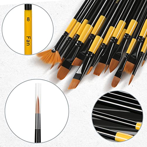 HIBOO Art Paint Brush Set-15 Different Sizes of Professionals Paint Brushes Wood Handles with Oil-Sealing Technique for Watercolor Acrylic Oil , Face and Nails Painting (Yellow & Black)