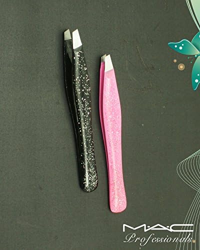 Slanted Tip Tweezers With Two Deferat and atractive Colors For best Eye Brow Made Of Stainless Steel With Soft Touch Grip Mac Professional Brand TW235 To TW237 (Black &amp; Pink)