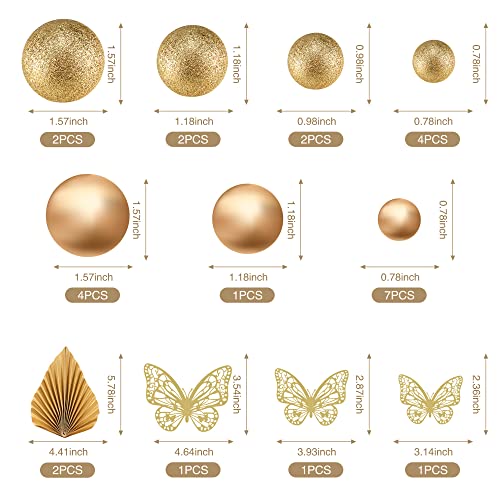 Set of 27 Balloon Ball Cake Decorations Glitter Gold Flower Palm Spring Summer Birthday Wedding Cake Art DIY Valued