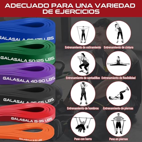 GALASALA 15 PCS Ligas de Resistencia para Ejercicio, Bandas de Resistencia para Ejercicio con Anclaje Puerta, Asas, Bolsa y 3 Bandas Elásticas, Ligas de Ejercicio Aptas para Entrenamiento y Fitness