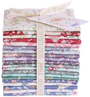 Tilda Fabrics 'Old Rose' Collection, Fat EIGHTHS Bundle - 20 Pieces of 20" x 10.8" 100% Cotton Quilting Fabric