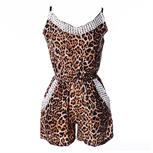 Froomer Womens Sleeveless Leopard Romper Straps Short Pants Jumpsuits XL