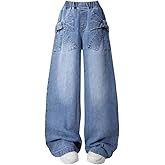 Nivne Tco Tween Girls' Jeans Casual Elastic Waist Straight-Leg Denim Pants with Bowknot for Girls Clothing