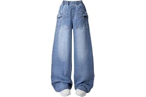 Nivne Tco Tween Girls' Jeans Casual Elastic Waist Straight-Leg Denim Pants with Bowknot for Girls Clothing