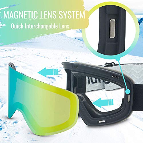 devembr OTG Ski Goggles PRO, Snowboard Goggles Anti-Fog, Magnet Interchangeable Lens, UV Protection, Helmet Compatible for Men & Women, Snow Goggles with Hard Case, Skiing Snowmobile Skating, VLT 21%