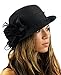 NYFASHION101 Satin Ribbon Triple Rose Band Side Flip Brim Cloche Bucket Hat - Black