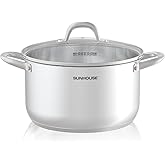 SUNHOUSE 8 Quart Stock Pot with Lid - 3-Ply Bottom Stainless Steel Pasta Cooking Canning Dutch Oven Pot - Induction Compatible for All Stovetops - Dishwasher Safe & Oven Safe