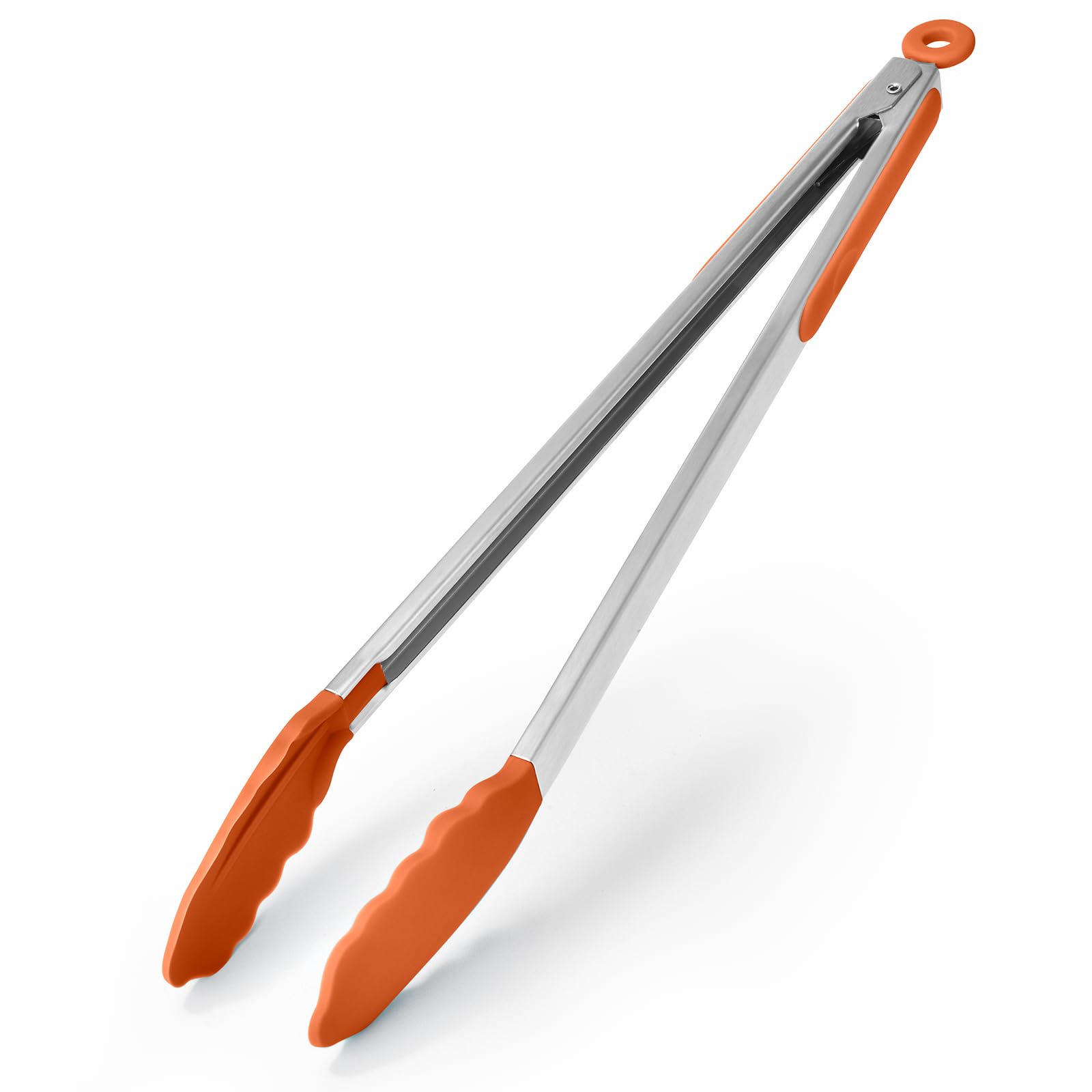 250℃ Heat Resistant Kitchen Tongs: U-Taste 40cm Silicone Cooking Tong with Firm Sealed Non Stick Silicone Tips & Silicone Coated 18/8 Stainless Steel Handle & Smooth Locking for Serving (Orange)