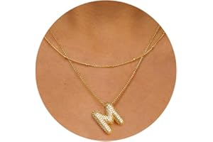 LCHERRY Bubble Letter Necklace Gold, Balloon Initial Necklaces, Chunky Letter Necklace for Women, Layered Initial Necklace for Women Gold Plated Bubble Jewelry