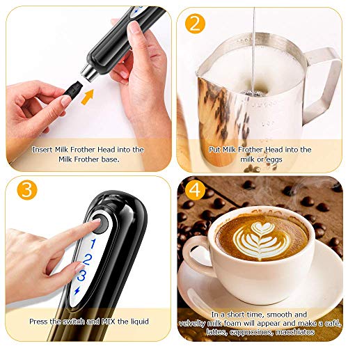 Rechargeable Milk Frother Handheld Electric Coffee Foam Maker, 1500 mAh Battery Drink Egg Mixer with 2 Stainless Steel Whisks for Cappuccino Bulletproof Coffee Frappe Latte Hot Chocolates - Thumbnail 6
