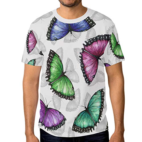 Men Watercolor Colorful Butterflies T-Shirt Printed Short-Sleeve Crewneck Fan XXXL Tee Shirt