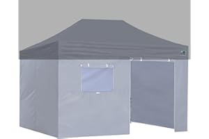 Eurmax USA Full Zippered Walls for 10 x 15 Easy Pop Up Canopy Tent,Enclosure Sidewall Kit with Roller Up Mesh Window and Door 4 Walls ONLY,NOT Including Frame and Top（Grey）