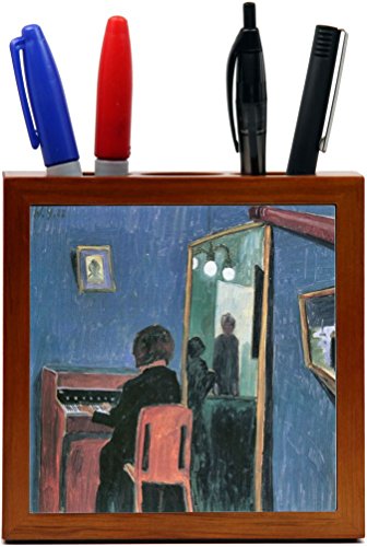Rikki Knight Walter Gramatte Art Girl at the Keyboards Design 5-Inch Wooden Til…