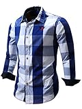 Neleus Men's Long Sleeve Button Down Plaid Shirts,112,Blue,L,EUR XL