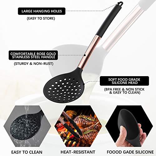 Silicone-Cooking-Utensil-Set-Fungun-24pcs-Silicone-Cooking-Kitchen-Utensils-Set-Non-stick-Heat-Resistant-Best-Kitchen-Cookware-with-Copper-Stainless-Steel-Handle-BlackBPA-Free-Non-Toxic